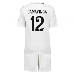 Dzieci Koszulka Real Madryt Eduardo Camavinga #12 Komplet 2024/25 Domowa